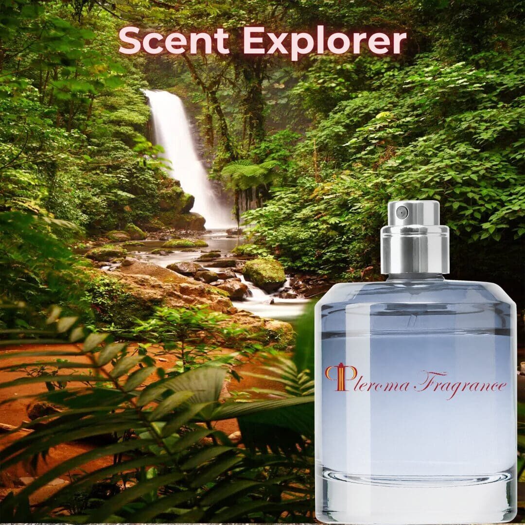 Waterfall in forest with rarer perfume bottle